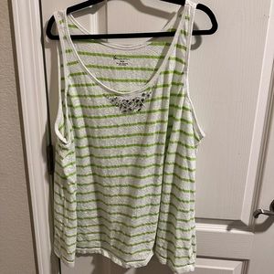 Lane Bryant green and white stripe lacey tank with rhinestones 26/28